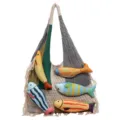 Knitted Fish Tote Bag Slouchy Casual Shoulder Bag Women Fashion Woven Shopping Handbag - Khaki Gray
