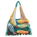 Knitted shoulder tote bag for women, cute fish plush decorated casual commuter handbag. - Khaki Green