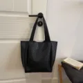 Borsa tote intrecciata grande capacità stile coreano donna, borsa a tracolla nera casual. - Nero