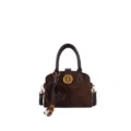 Sac à main marron en daim pour femme, sac porté épaule rétro avec pompon en peluche et fermoir. - Avec Pendentif / Marron