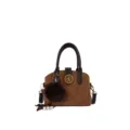 Sac Bandouliere Daim Marron Femme Petit Sac Carre Casual avec Pompon en Fourrure - Avec Pendentif / Marron