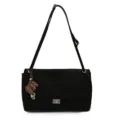 Black woven shoulder bag women's fashion casual crossbody handbag with metal lock and charm. - With Pendant / Black