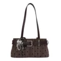 Retro bruine schoudertas met polstippen voor dames, chic gesp onderarmtas ontwerp y2k stijl. - Bruin