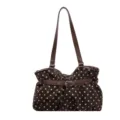 Bolso de hombro marrón con lunares chic para mujer, diseño fruncido con hebilla. - Café