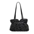 Bolso de hombro negro de lunares con diseño plisado, elegante bolso de mano para mujeres. - Negro
