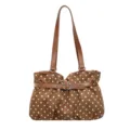 Bolso de hombro marrón con lunares de moda para mujer, diseño plisado con correas dobles. - Marrón
