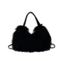Schwarze flauschige Handtasche, stilvolle Pelz Umhängetasche für Damen im Alltag und Büro. - Schwarz