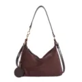 Brown suede hobo shoulder bag for women, casual daily underarm bag with braided pendant. - Coffee