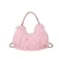 Rosa flauschige Umhängetasche, süße Plüsch Handtasche mit geflochtenem Griff, lässige Tasche. - Rosa