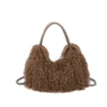 Braune flauschige Kunstfell Handtasche stylische Schulter Umhängetasche mit Kette - Kaffeebraun