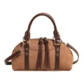 Bolso de mano retro de ante marrón, bolso bandolera vintage para mujer estilo diario variante. - Con Colgante / Marrón