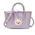 Purple mini handbag cute crossbody bag with fluffy bear patch and plaid bow ribbon daily. - Off-White Fat Bear Purple