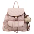 Pink quilted leather casual commuter backpack with cute plush pendant for daily use - With Pendant / Pink