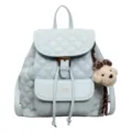 Light blue quilted leather backpack with cute plush pendant casual travel school bag - With Pendant / Blue