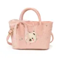 Pink PU leather shoulder crossbody bag featuring cute plush bear patch and silver star studs. - Off-White Fat Bear Pink