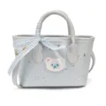 Light blue mini tote bag cute star studded crossbody shoulder bag with ribbon bow and bear patch - Pink Ear White Bear Blue