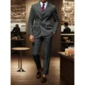 Men dark grey pinstripe double breasted suit set business wedding formal wear stylish outfit - S / Top And Bottom / Gray