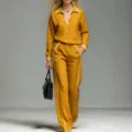 Ensemble Survêtement Décontracté Col Zippé Manches Longues Moutarde Femme Variante - S / Haut Et Bas / Jaune Tournesol