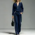 Ensemble de survêtement femme chic col zippé manches longues et pantalon mode - S / Haut Et Bas / Bleu foncé