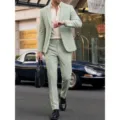 Abito verde chiaro da uomo stile europeo affari matrimonio formale giacca pantaloni due pezzi - Taglia S / Verde