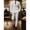 Men's Black and White Striped Double-Breasted Suit Business Wedding Party Blazer and Pants - S / Top And Bottom / White
