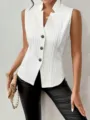 Gilet de costume sans manches blanc pour femme avec boutons et texture géométrique. - S / Blanc