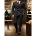 Men's classic pinstripe double breasted suit set for business wedding and formal events - 1XL / Top And Bottom / Plus Size Black