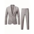 Men's Solid Light Grey Suit Set Casual Business Blazer and Trousers 2-Piece Outfit - S / Chocolate Brown