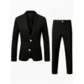 Classic Black Men Suit Set Solid Color Business Wedding Blazer And Trousers Variant Style - S / Black
