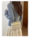 Detailed close-up of the retro minimalist crossbody bag with chic metal lock and elegant handle. - White