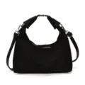 Sac à bandoulière en cuir tressé noir avec poignée en métal, sac hobo élégant pour femmes. - Noir