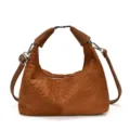 Sac à bandoulière hobo tissé marron avec poignée en métal et lanière pour femmes. - Marron