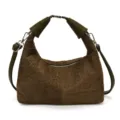 Sac à bandoulière tissé vert pour femme, élégant sac à main en daim texture mode. - Vert