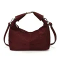 Bolso de hombro hobo de cuero trenzado rojo vino para mujer, elegante bolso casual minimalista. - Burdeos
