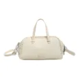 Chique beige boston schoudertas voor dames, stijlvol geweven rand ontwerp met handige riem. - Wit