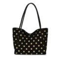 Sac cabas noir décontracté à pois, grand sac à main d'épaule en toile pour le travail quotidien. - Noir