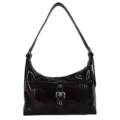 Korean style retro patent leather underarm shoulder bag for women, chic commuting handbag. - Black