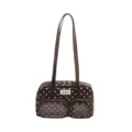 Brown polka dot shoulder bag, stylish handbag with clear front pockets for daily commuting. - No Pendant / Coffee