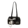 Black and white polka dot shoulder bag for women, large capacity handbag with clear front pocket. - With Pendant / Black