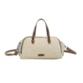 Stijlvolle dames lederen Boston handtas met contraststiksels schouder crossbody tas - Beige