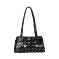 Black polka dot shoulder bag sweet commuter retro handbag with charms for women - Black