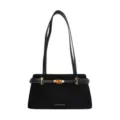 Vintage zwarte schoudertas voor dames, elegante handtas met metalen sluiting en riemen. - Zwart