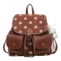 Korean style polka dot backpack for women, large capacity casual commuter school bag with pockets. - With Pendant / Brown