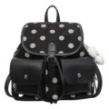Women black polka dot backpack, casual chic daily school bookbag with front pockets and pendant. - With Pendant / Black