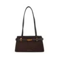 Vintage bruine sude dames schoudertas onderarmtas chique stijlvol retro handtasje - Bruin