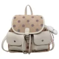Korean style polka dot backpack for women, large capacity casual daily commuting school bag. - With Pendant / Off White
