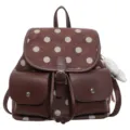 Korean style brown polka dot backpack for women, casual lightweight large capacity school book bag. - With Pendant / Coffee