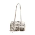 White polka dot shoulder bag with dual straps, front pockets and cute pearl heart pendant. - With Pendant / White