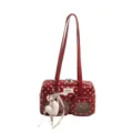 Red polka dot shoulder bag with transparent front pockets, dual straps and heart charm - With Pendant / Red