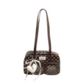 Brown polka dot shoulder bag women stylish top handle crossbody bag with transparent pocket - With Pendant / Coffee
